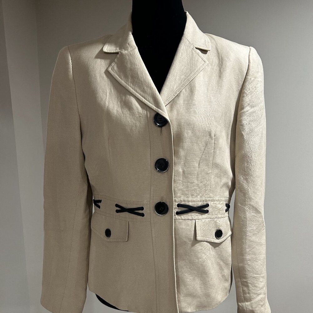 Kaspar 3 Button Blazer - Khaki with Black Trim